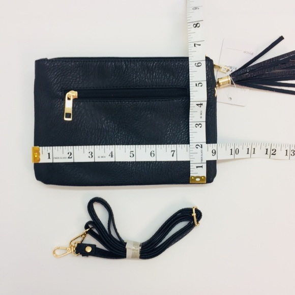 Black Woven Clutch Crossbody Bag Purse Tassel - Picture 2 of 4